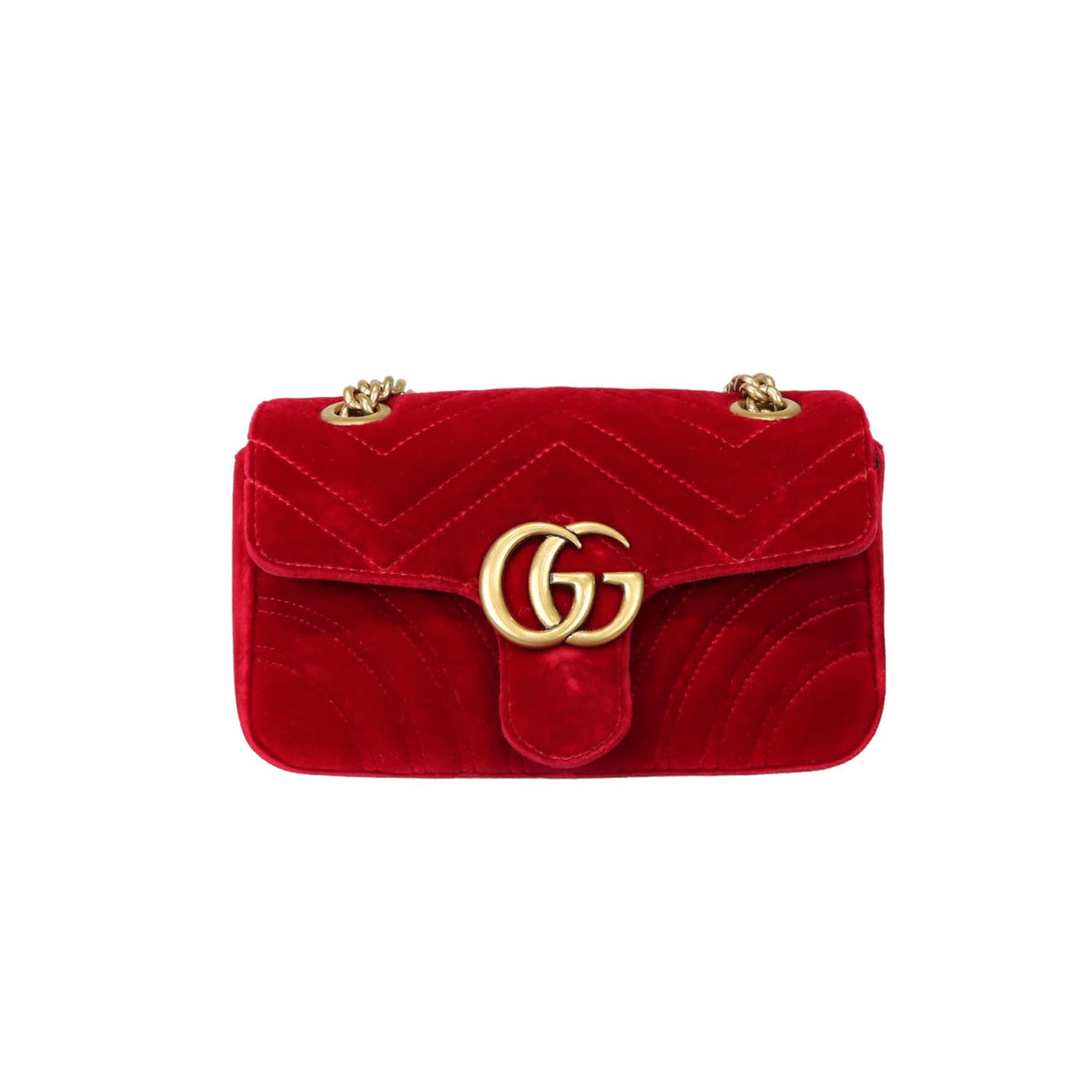 Gucci Mini Marmont Matelassé Velvet Red GHW