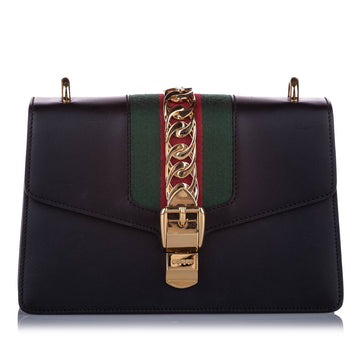 Gucci Small Sylvie Leather Shoulder Bag Black GHW