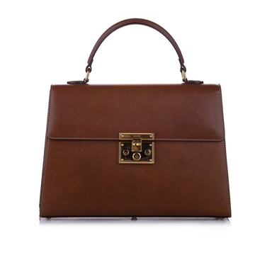 Gucci Medium Padlock Leather Satchel Brown