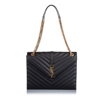Yves Saint Laurent Matelasse Envelope Medium Black Grained Leather