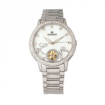 Empress Quinn Automatic MOP Semi-Skeleton Dial Bracelet Watch