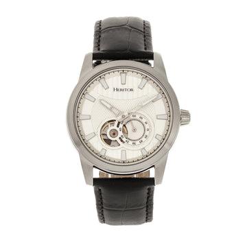 Heritor Automatic Davidson Semi-Skeleton Leather-Band Watch