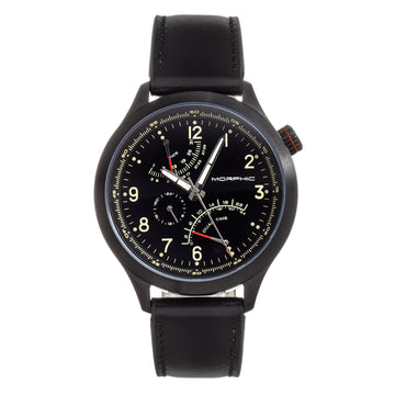 Morphic M44 Series Dual-Time Leather-Band Watch w/ Retrograde Date