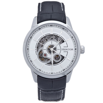 Heritor Automatic Davies Semi-Skeleton Leather-Band Watch