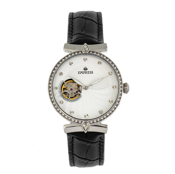 Empress Edith Semi-Skeleton Leather-Band Watch