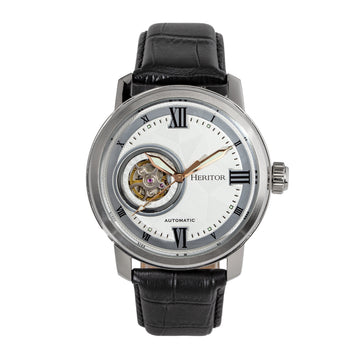 Heritor Automatic Maxim Semi-Skeleton Leather-Band Watch
