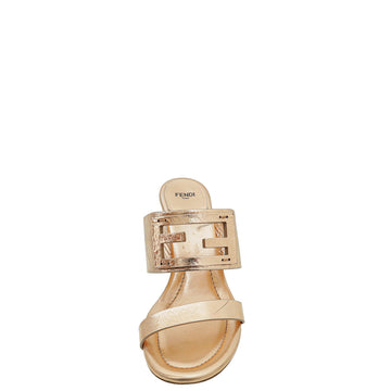 Fendi Bronze FF Logo Cutout Mules 39.5