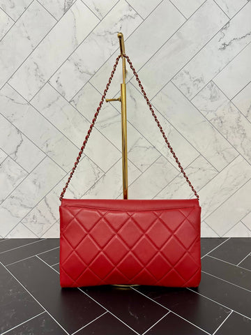Chanel Red Quilted Lambskin Leather Chain Shoulder Bag