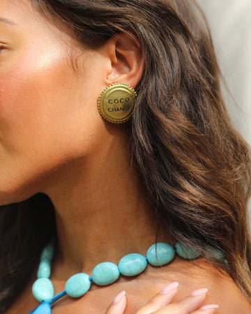 Top Quality Chanel  Ancient Gold Coco Top Quality Chanel Round Clip-On Earrings