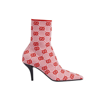 GG GG 75MM KNIT ANKLE BOOTS RED FLUORESCENT WHITE FABRIC 718378 FAAQP 5810