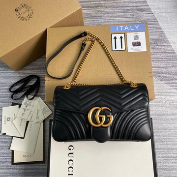 ?443496 GG Marmont medium matelassé shoulder bag black leather gold hardware
