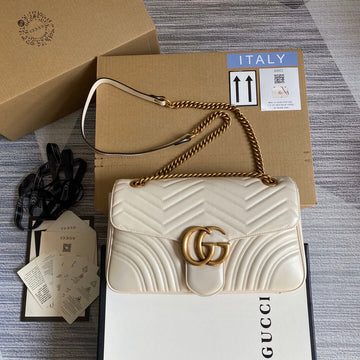 ?443496 GG Marmont medium matelassé shoulder bag white leather gold hardware