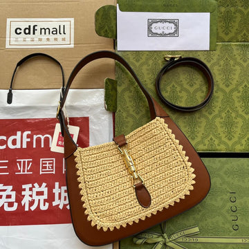 GG 636709 woven subaxillary bag 27cm brown