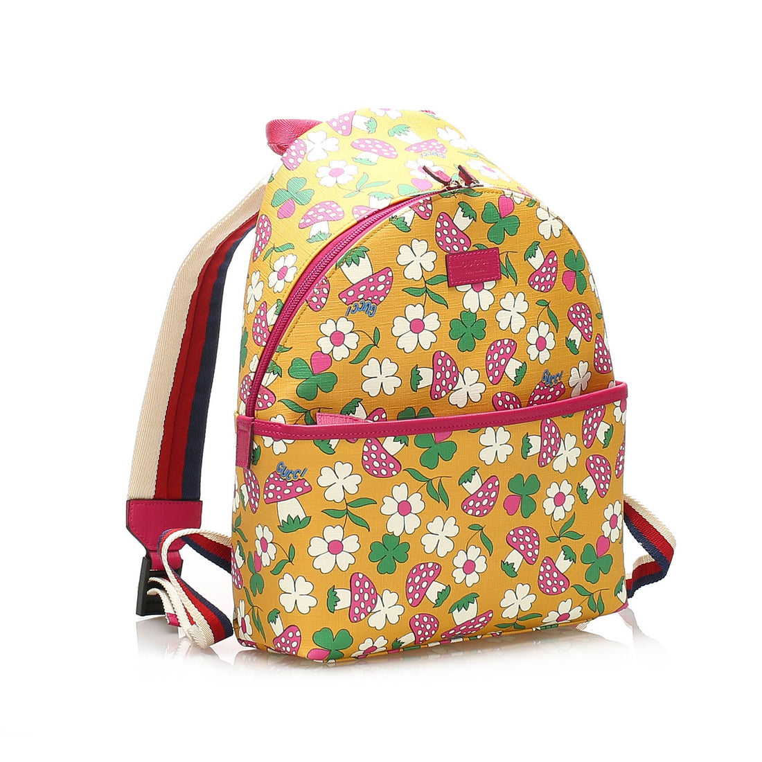 Gucci Gucci Childrens Mushroom Print Coated Canvas Backpack Yellow