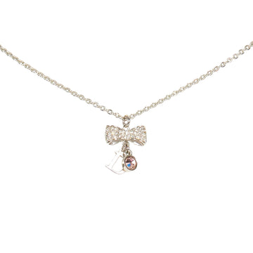 D Ribbon Pendant Necklace Silver