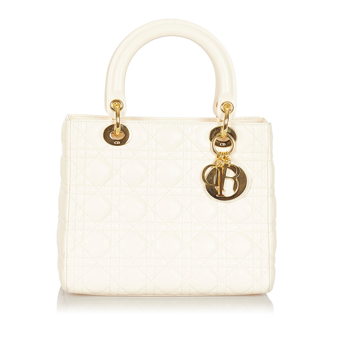 Dior Cannage Lady Dior Leather Satchel White
