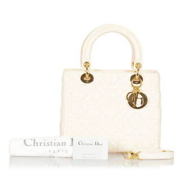 Dior Cannage Lady Dior Leather Satchel White