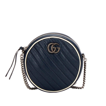 Gucci Gucci Mini GG Marmont Round Leather Crossbody Bag Blue