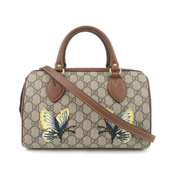 Gucci Gucci GG Supreme Butterfly Embroidered Satchel Brown