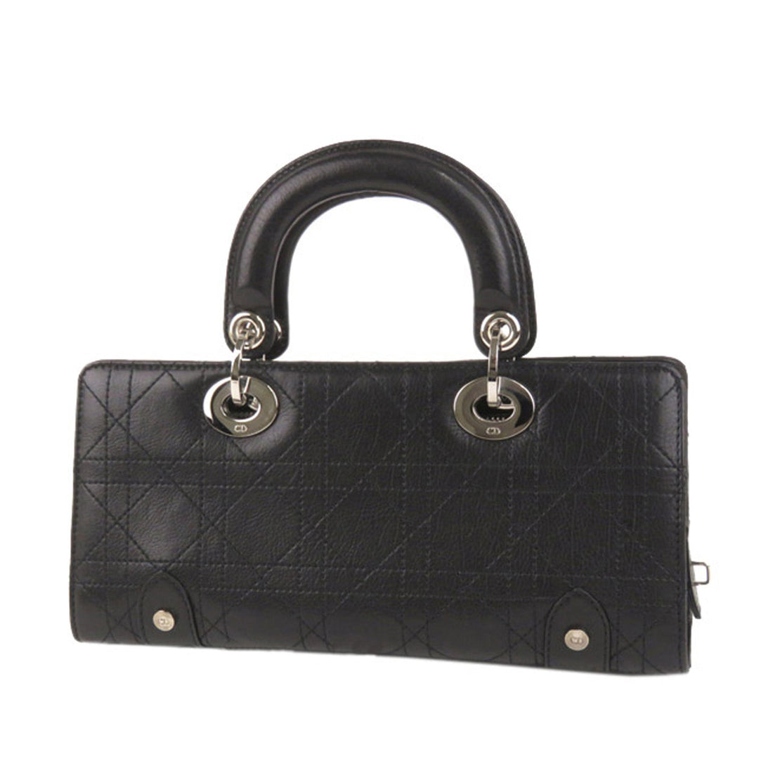 Cannage Lady Dior East West Leather Handbag Black