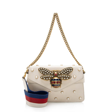 Gucci CalBNkin Pearl Bee Broadway Mini Shoulder Bag