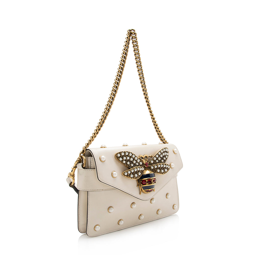 Gucci CalBNkin Pearl Bee Broadway Mini Shoulder Bag