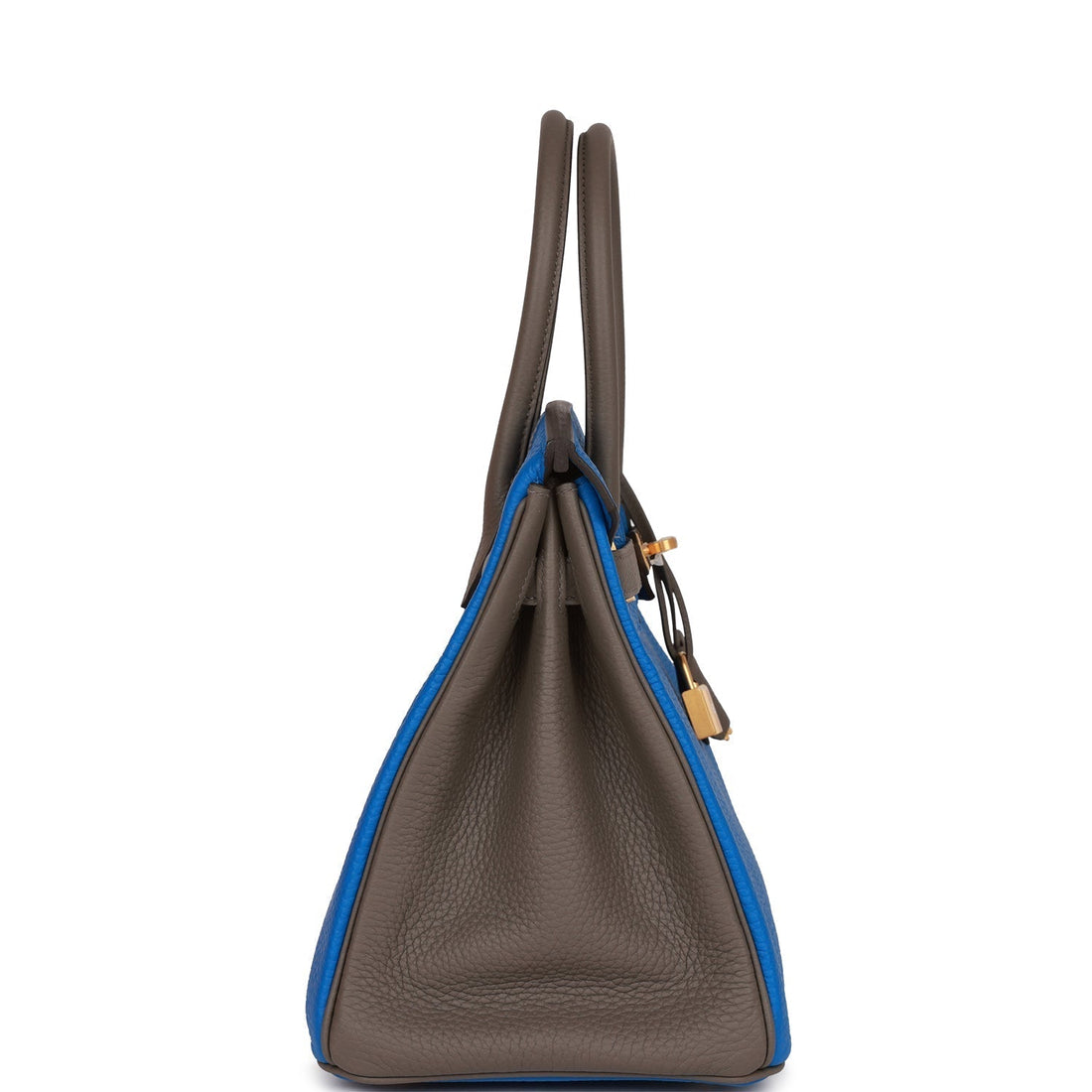 Hermes Special Order (HSS) Birkin 30 Bleu Electric and Etain Clemence Brushed Gold Hardware