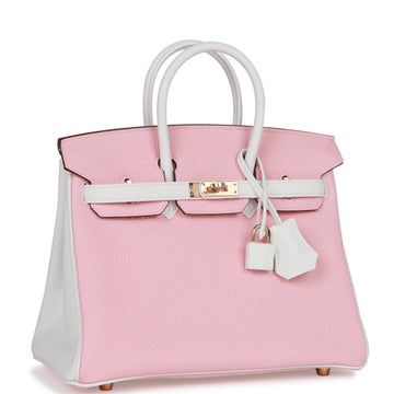 Hermes Special Order (HSS) Birkin 25 Rose Sakura and White Leather Gold Hardware