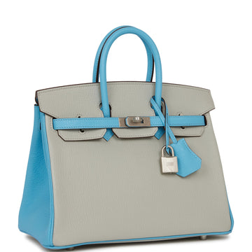 Hermes Special Order (HSS) Birkin 25 Gris Perle and Bleu du Nord ChÃ¨vre Brushed Palladium Hardware