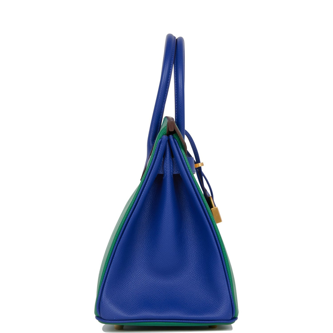 Hermes Special Order (HSS) Birkin 30 Vert Verone and Bleu Electric Leather Brushed Gold Hardware