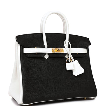 Hermes Special Order (HSS) Birkin 25 Black and White Leather Gold Hardware