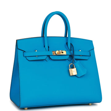 Hermes Birkin Sellier 25 Bleu Frida Leather Gold Hardware