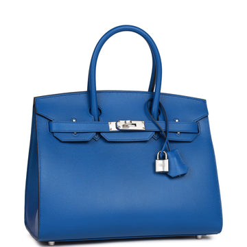 Hermes Birkin Sellier 30 Bleu France Leather Palladium Hardware