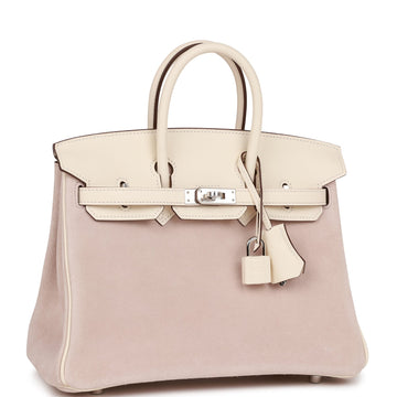 Hermes Birkin 25 Glycine Grizzly and Nata Leather Palladium Hardware