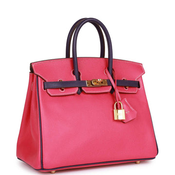 Top Quality Hermes Special Order (HSS) Birkin 25 Rose Tyrien and Iris Leather Gold Hardware