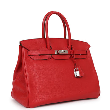 Top Quality Hermes Birkin 35 Rouge Casaque Leather Palladium Hardware
