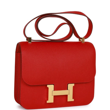 Hermes Constance 24 Rouge Casaque Epsom Gold Hardware