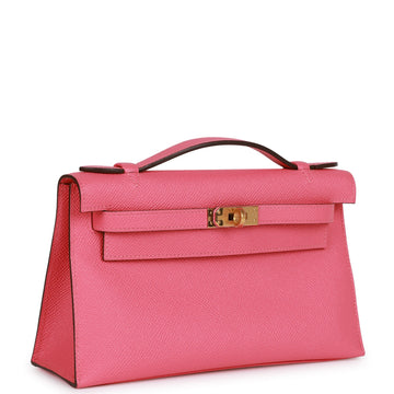 Hermes Kelly Pochette Rose Azalee Leather Gold Hardware