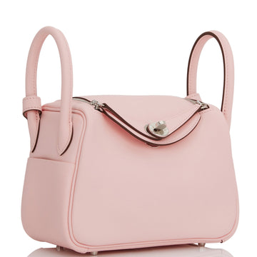 Hermes Mini Lindy Rose Sakura Leather Palladium Hardware