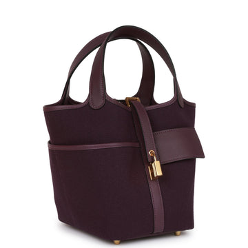 Hermes Picotin Cargo 18 Cassis Leather and Toile Canvas Gold Hardware