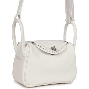 Hermes Mini Lindy White Leather Palladium Hardware