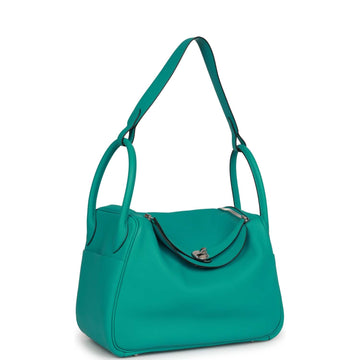 Hermes Lindy 30 Bleu Paon Leather Palladium Hardware
