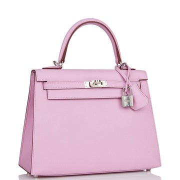 Hermes Kelly Sellier 25 Mauve Sylvestre Leather Palladium Hardware