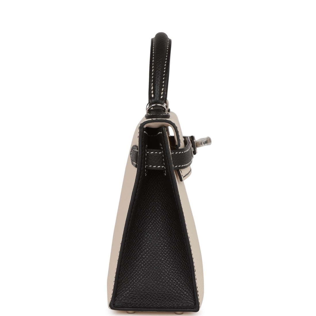 Hermes Special Order (HSS) Kelly Sellier 20 Craie and Black Leather Palladium Hardware