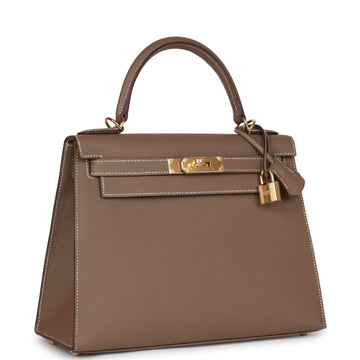 Hermes Kelly Sellier 28 Etoupe Leather Gold Hardware