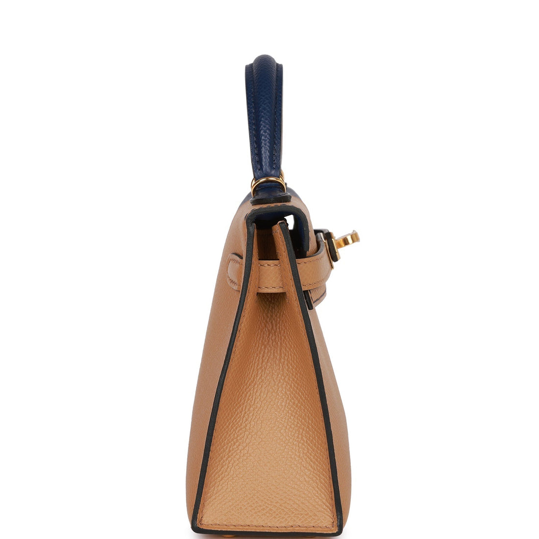 Hermes Special Order (HSS) Kelly Sellier 20 Casaque Sesame and Bleu Saphir Leather Gold Hardware
