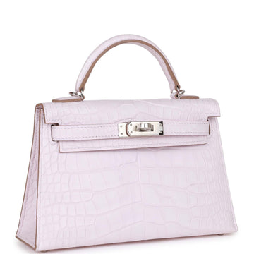 Hermes Kelly Sellier 20 Mauve Pale Satin Bo Alligator Palladium Hardware