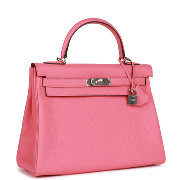 Hermes Kelly Retourne 32 Rose Azalee Leather Palladium Hardware