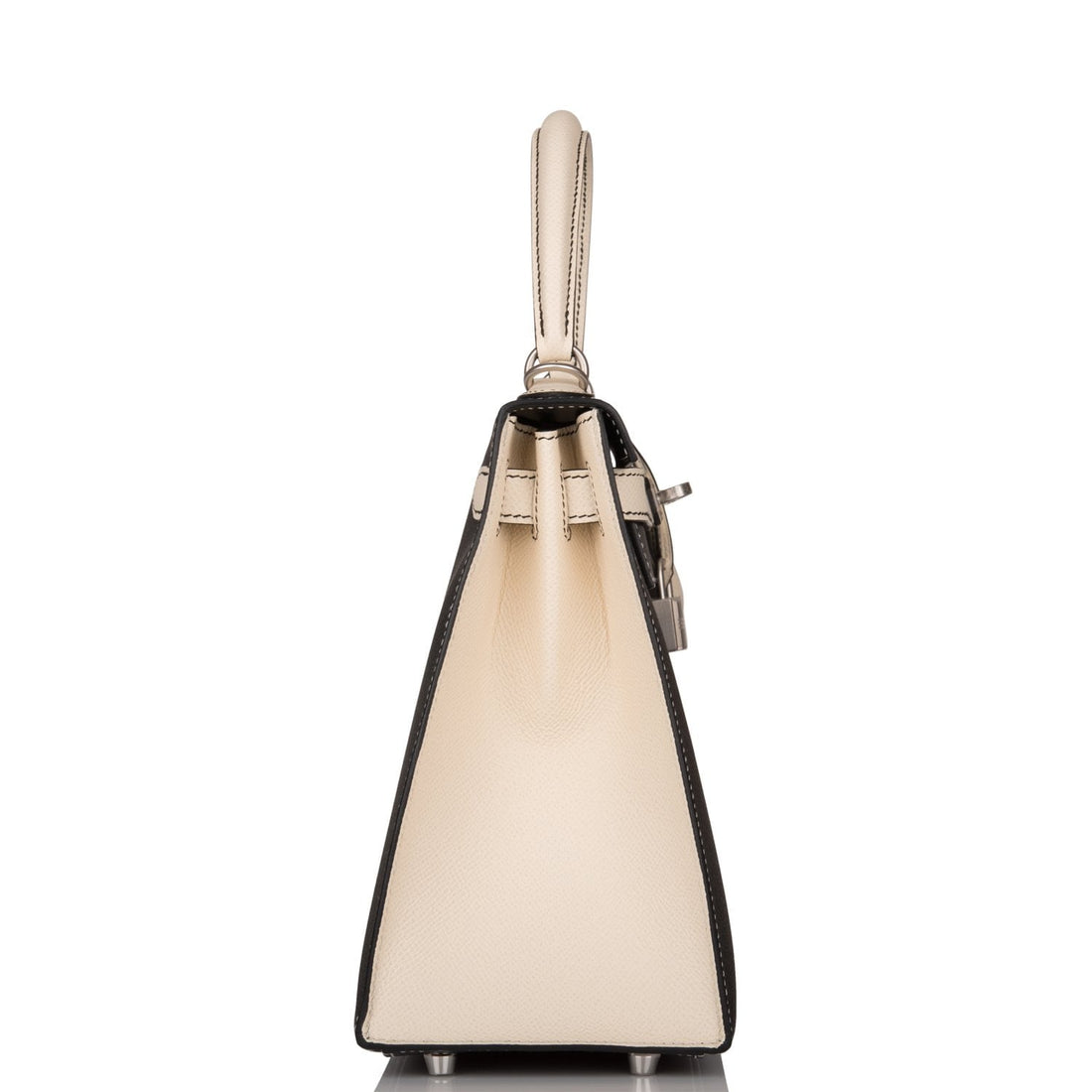 Hermes Special Order (HSS) Kelly Sellier 28 Black and Craie Leather Brushed Palladium Hardware