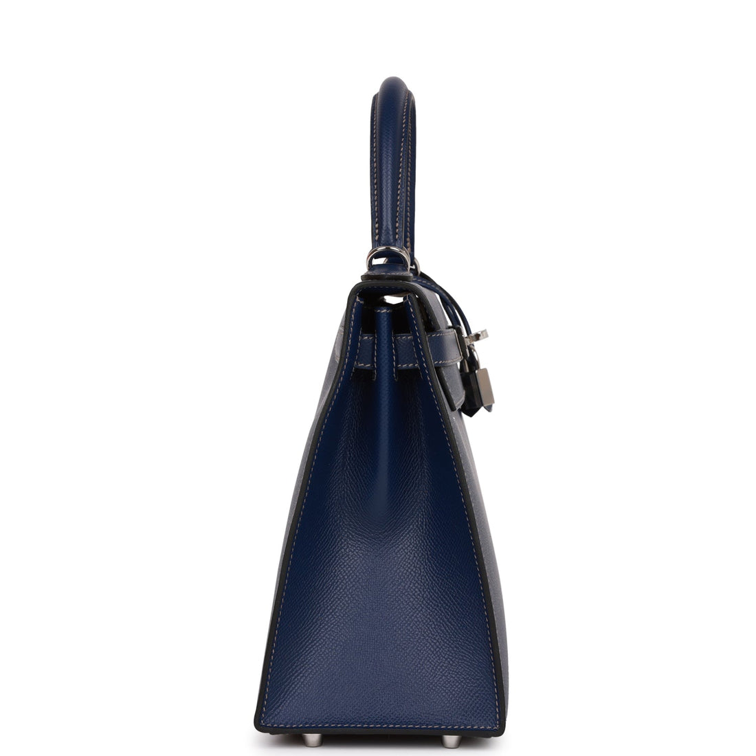 Hermes Special Order (HSS) Kelly Sellier 28 Bleu Indigo Leather Palladium Hardware